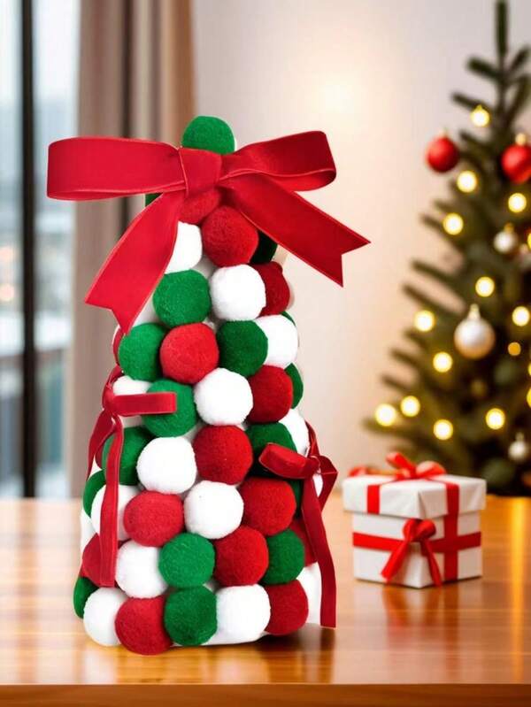 1 عقدة الفراشة شجرة عيد الميلاد، ديكور مشهد صغير من القماش المخملي، منتج محاكاة لشجرة عيد الميلاد الصغيرة، ديكور مكتبي لعيد الميلاد، ديكور يدوي لشجرة عيد الميلاد، عقدة الفراشة كرة صوف بطراز عيد الميلاد، ديكور راقي لمنزل وغرفة في فصل الشتاء