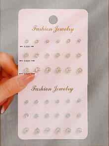 9pcs/18pcs Set Classic Glass Crystal Stud Earrings, Minimalist & Fashionable Earring Combo - Imitation  Claws - View 4