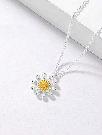 优雅的 925 纯银雏菊吊坠项链 - 低致敏性，简约别致的女士花卉颈链，复古花卉珠宝，适合日常佩戴、春夏季、婚礼、海滩、感恩节、万圣节、圣诞节、情人节、毕业配饰/礼物