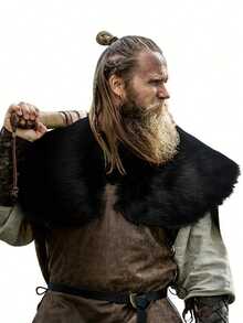 1件男士维京仿毛皮领中世纪文艺复兴国王战士斗篷，万圣节LARP冬季服装 - 彩色 - 查看 2