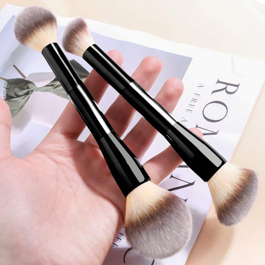 2pcs Dual-Ended Multi-Functional Makeup Brushes, Soft & Fluffy, Durable ABS Handle, Powder, Blush, Highlighter, Contour Brushes, Travel Friendly Cosmetic Tools