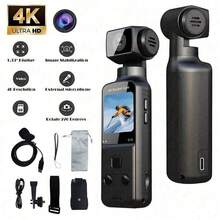 便携式 4K 运动相机，配备 270° 旋转镜头和 1.33 英寸 CMOS - USB 充电，内置麦克风，轻巧设计，适用于 VLOG、直播、户外探险、视频博客 | 旋转镜头相机 | 耐用相机，VLOG 相机