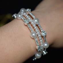 1 件优雅钻石仿珍珠手链，女士袖口手链，节日礼物 - 銀色 - 查看 5