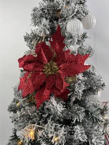 10 Stücke künstliche glitzernde Weihnachtsblumen mit Clips, extra groß, geeignet für Weihnachtsbaum Dekoration und Feiertags Deko