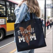 [Mom Tote Bag] 1pc Lightweight Reusable Mom Printed Canvas Tote Bag| Foldable Shoulder Bag With Retro & Leopard Print Accents, Open-Top Commuting Shopping Bag, Holiday Sports Moms, Purse, Durable Carryall, Hand Washable, Fashion Lovers