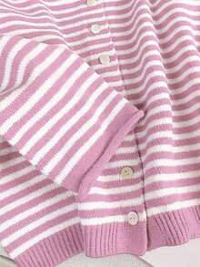Áo khoác cardigan dệt kim kẻ sọc dáng rộng phong cách đường phố thu đông mới của Vivid Style dành cho nữ, thích hợp cho dạo phố, sân bay, Giáng sinh, Năm mới, màu hồng. - Hồng - Xem 8