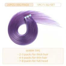 Tape In Hair Extensions Human Hair 20pcs/Pack/30g Remy Straight Invisible Tape Adhesive Hair Extensions Suitable For All People 10-24 Inches - SPurple - View 3