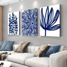 3 Pcs Bright Blue Abstract Floral Canvas Art - Wall Decor For Living Room, Bedroom, Office - 2D, Easy To Install, Easy To Hang, Wrap-Around Canvas Painting
