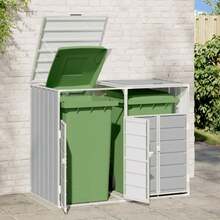 vidaXL Wheelie Bin Storage For Double Bins  56.7"X31.9"X44.5" Steel - Grey - View 3