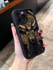 极简主义鹿插画手机壳，适合作为生日或节日礼物送给朋友、家人、情侣，防震保护套，哑光黑色软壳兼容 16/15/14/13/12/11/Pro/ProMax/X/XR/XS/XSMAX/7/8/PLUS 和型号，也适合 Oppo/Vivo/Infinix