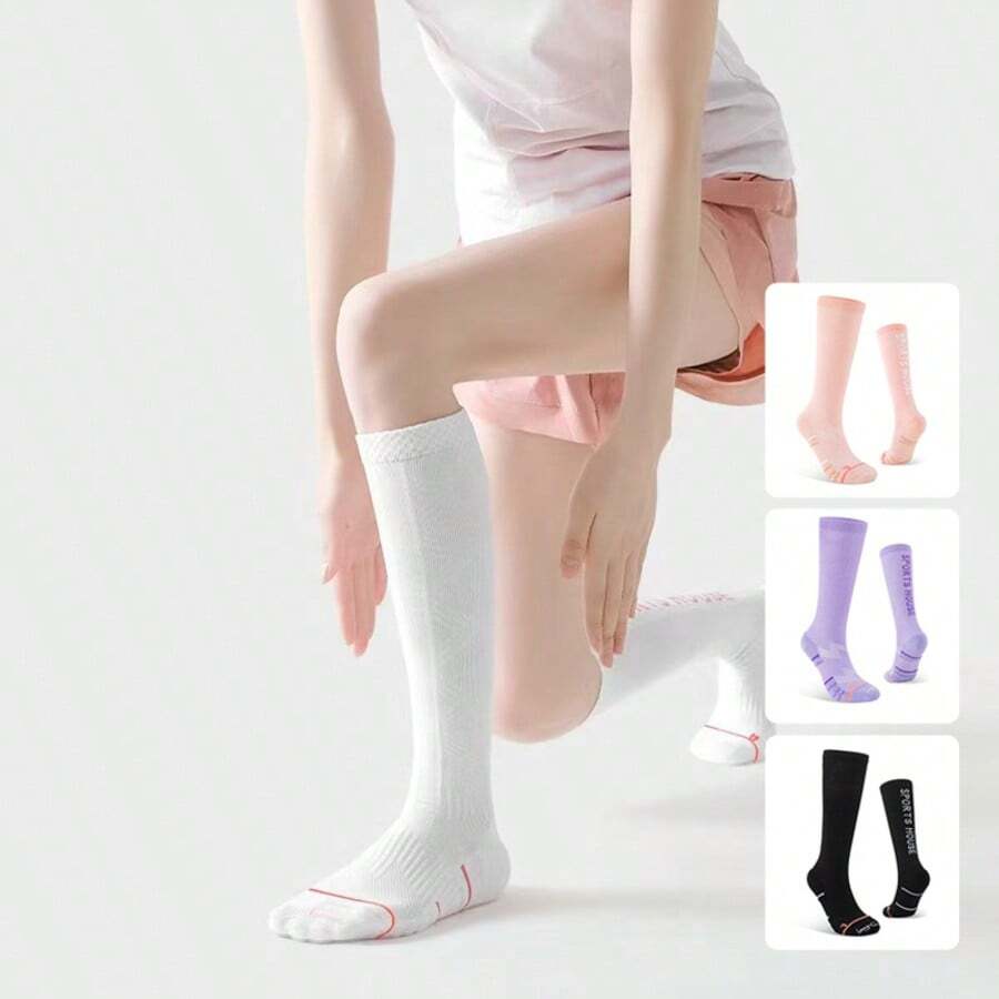 1 Pair High Elastic Yoga Socks, Pilates Socks, Dance Socks, Running Sports Socks, Compression Socks, Warm Thick, Durable, Suitable For Yoga, Dance, Workout