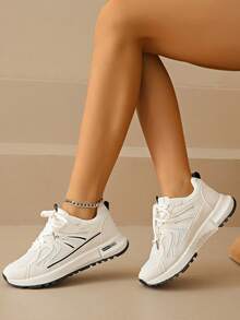 scarpe sportive casual con suola spessa, punta tonda e lacci, stile studente, comoda e con platform per donna - nero - Visualizzare 6