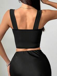 Clubwear Women Ruched Bust Fishbone Bustier Tops Sleeveless Stretch Backless Sweetheart Neck Y2k Corset Top Outfits - màu đen - Xem 7