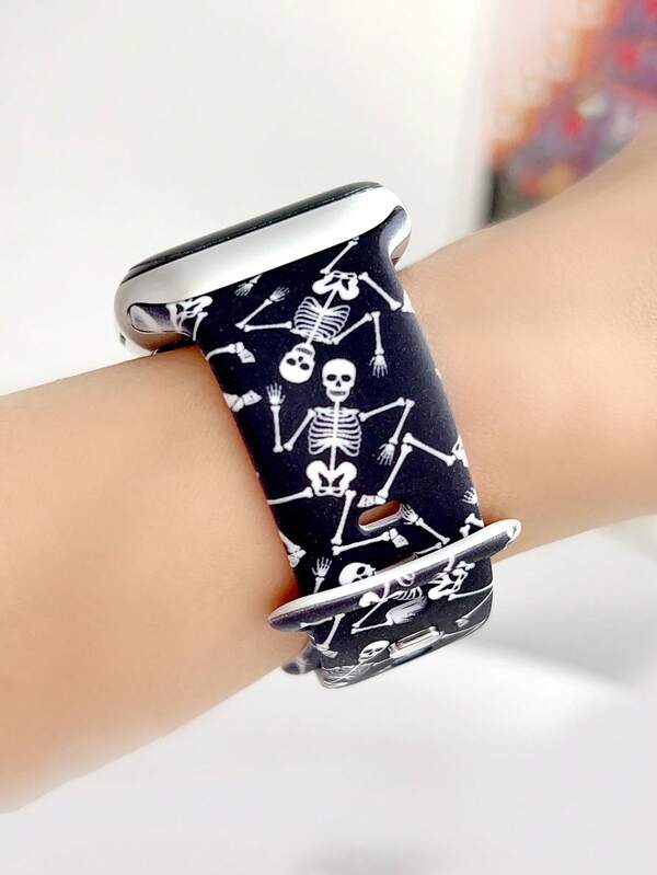 1pc Halloween Skull Print Silicone Watch Band Compatible With Apple Watch Band Strap 38mm 40mm 41mm 42mm 44mm 45mm 49mm (S10 42)Mm (S10 46)Mm, Fashionable Soft Silicone Sports Watch Strap Bands Compatible With Iwatch Series 11 Ultra3 Ultra 2 SE3 S10 SE2 9 8 7 SE 6 5 4 3 2 1, Perfect Gift For Thanksgiving,Halloween,Birthdays,And More-Unisex For All Ages