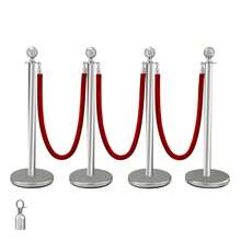 4-Piece Silver Pole Set With 3*1.5m Red Plush Cords – Hollow Base With Sand Filling | Crowd Control Barriers For Parties, Weddings & Red Carpets - 銀色 - 查看 1