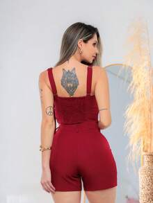 conjunto de cropped com shortes  elegante de tecido novo  C3171 - Vinho - Visão 2