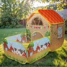Duży namiot do zabawy, namiot ogrodowy dla dzieci, zabawki plażowe, namiot do zabawy dla dzieci, projekt domku na farmie, żółty, kreatywny wzór pobudzający wyobraźnię, z basenem z piłeczkami oceanicznymi (piłki nie są dołączone), idealny domek do zabawy dla dzieci