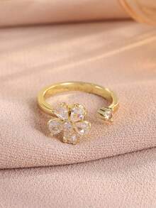 rakol 1 pieza Anillo de flor rotatorio con circonita brillante, adecuado para aliviar la ansiedad y como regalo