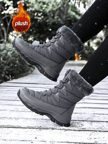 Botas de nieve para mujer, botas cortas, cálidas, antideslizantes, de punta redonda, talla grande, ligeras, de tacón plano alto, casuales, para edad media, de grosor regular