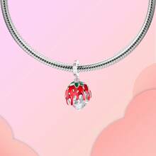 Silver Plated Charms Red Cupid's Arrow Red Love Red Love Twisted Flower Red Cherry Green Leaves Red Love ACE Card Red Strawberry Handwritten Bow Love Fruit Series Beads Charm Fit Original Bracelet Charm Beads Necklace Diy Female Jewelry