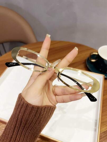 1 Kính thời trang gọng kim loại hình chữ nhật dành cho nữ, thích hợp cho du lịch ngoài trời, phong cách đường phố, đeo hàng ngày