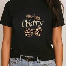 Playera estampado grafico cherry atigrado juvenil suave otoño verano agradable - Negro - Ver 1