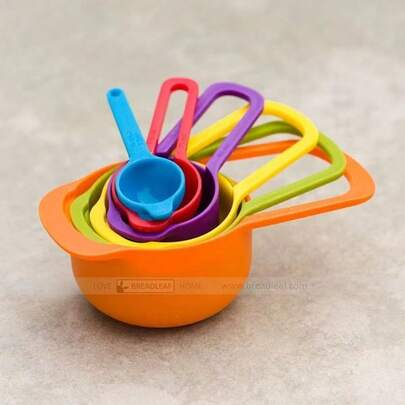 Juego de 6 cucharas medidoras de arcoíris, taza medidora, cuchara medidora, cilindro medidor, utensilios de cocina para hornear, colores aleatorios