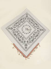 2pcs Handmade Women Bohemian Cashew Flower Scarf Shell Tassel & Scarf Pin Set/ Pearl Tassel Cashew Flower Scarf & Scarf Pin Set, Suitable For Music Festivals, Art Exhibitions, Beach Vacations, Parties, Craft Markets - A - View 1