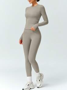 NcmRyu 1 Set Women's Stretchy Tight Dancewear Fitness Yoga Outfit For Outdoor Sports - Grey - View 8