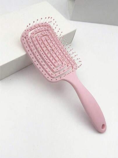 1pc Pink Spiral Elastic Large Curved Hair Brush, Styling Comb, Fluffy For Wet & Dry Use, Oily Hair Curling Comb/Bone Comb, Large Curved Brush Fluffy High Crown Styling Tool Comb For Long Straight Hair Women, Mosquito Coil Hollow Comb
