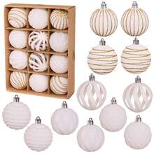 Christmas Velvet Ball Ornaments Set, 12 Pcs Shiny/Cutout Christmas Tree Ball Hanging Decorations - 白色 - 查看 1
