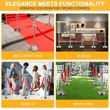 4-Piece Silver Pole Set With 3*1.5m Red Plush Cords – Hollow Base With Sand Filling | Crowd Control Barriers For Parties, Weddings & Red Carpets - 銀色 - 查看 2