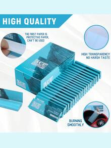 2000 张/50 册 - 卷烟纸 11/4 卷烟纸 - 蓝色和绿色未漂白卷烟纸 - 天然阿拉伯胶卷烟纸 - 44*78 毫米 蓝色和绿色卷烟纸 - 经典超薄卷烟纸燃烧顺畅。 - 彩色 - 查看 6