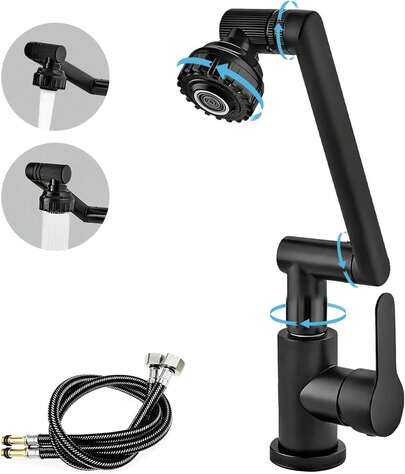Grifo de cocina giratorio de 1080°, grifo para fregadero de cocina de acero inoxidable negro mate, grifo de lavabo para el baño, grifo de lavabo de una sola manija, mezcla de agua fría y caliente, modos de agua duales, con dos mangueras, adecuado para cocinas, baños, hoteles y B&B. Artículos de cocina y hogar,accesorios para baño,decoración baño,cocina accesorios