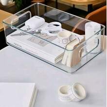 1 pieza Caja de almacenamiento transparente de acrílico, organizador de escritorio de gran capacidad, caja de almacenamiento de papelería a prueba de polvo para oficina