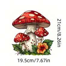 可爱的红色蘑菇图案热转印贴纸，适用于男士 DIY T 恤、牛仔裤、连帽衫、服装和背包 - 彩色 - 查看 3