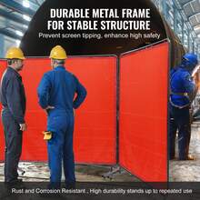 Welding Screen With Frame, 6' X 6' 3 Panel Welding Curtain Screens, Flame-Resistant Vinyl Welding Protection Screen On 12 Swivel Wheels (6 Lockable), Moveable & Professional For Workshop, Red - 紅色 - 查看 5