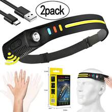 2x COB LED Headlamp Work Light Bar Headband Lamp USB Rechargeable Headlight - Black - View 1