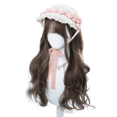 alicegarden 1 合成耐热假发，黑棕色卷发假发，带刘海，24 英尺长，由纤维制成，适合日常使用，自然仿真假发