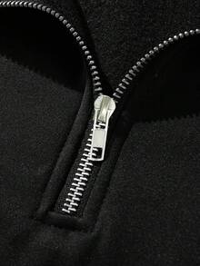 半拉链运动衫男士 Old Money 男士加厚上衣，秋冬 - 黑色 - 查看 7