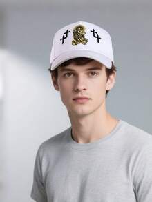 1 pieza Gorra de béisbol bordada con cruz de Jesús para hombres, adecuada para uso urbano, casual, salidas de primavera/otoño, viajes, vacaciones en la playa - Multicolor - Ver 3
