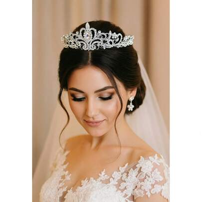 Coroa de Cabelo Noiva Debutante Casamento Noivado Festa Formatura Aniversário 15 anos cor Prata Porta Coque T1