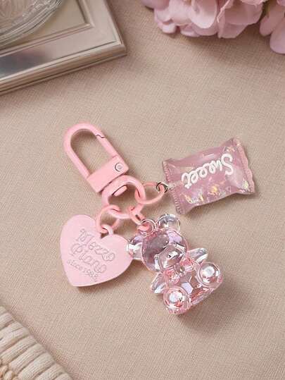 Transparent Colorful Resin Teddy Bear And Heart Charm Phone Accessories - Candy Bear Keychain Pendant For Bags & Purses,Keys - Great Gift For Classmates & Friends, Simulation, Mini, Simple Style,Perfect Wedding Festival Gift Or Accessory