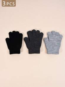 3 Pairs Kids Elastic Knit Gloves, Boys Girls Warm Gloves, Solid Color Fingerless Gloves, Suitable For Daily Casual Wear, Outdoor Cold Protection And Playing In Snow - 3PCS - View 17