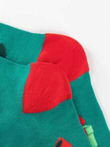 1 par de calcetines con tema navideño de gato, base verde con ribete rojo, patrón de muérdago y regalo, unisex, atuendo navideño, regalo, otoño - Multicolor - Ver 4