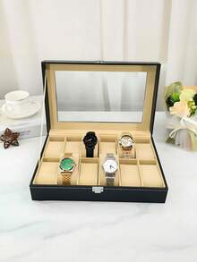 2/3/6/10/12 Slot Luxury Large Capacity Watch Storage Box, Display Stand Holder For Watches, Bracelets, Suitable For Men And Women, Mechanical & Electronic Watch Organizer. Elegant Black PU Leather Case With Safety Barrier - Can Hold Watches, Perfect Gift Display Box PU Leather Case, Watch Storage Box, Clock Display Box, Home Organization And Storage, Room Decor, Gift For Men And Women - Watch Box - View 9