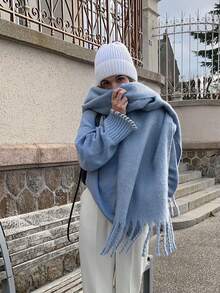1pc Women's Autumn/Winter New Plush Tassel Scarf, Warm And Comfortable Large Shawl, Windproof And Warm For Outdoor, Simple And Versatile For Daily Wear