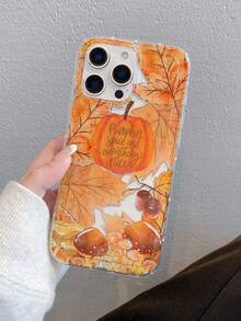 1pc Maple Leaf, Pumpkin, Mushroom Pattern, Airbag Transparent Anti-Fall Phone Protective Case, TPU Material, Suitable As Holiday Gift, Compatible With Apple XS/XS Max/XR/11 12 13 14 15 16 Pro/Pro Max/14 15 16 Plus, Unisex, Also Compatible With Samsung Phones - Clear - View 2