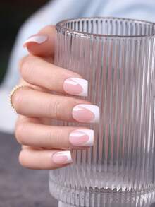 150 piezas de uñas postizas cuadradas cortas, puntas francesas rosas profundas de gel suave, usadas como uñas postizas para manualidades, estilo simple y versátil en 15 tallas adecuadas para mujeres - Rosa - Ver 3