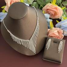 1 套独特设计爪链水钻流苏 3 件套新娘首饰套装，中东时尚 - 白色 - 查看 7